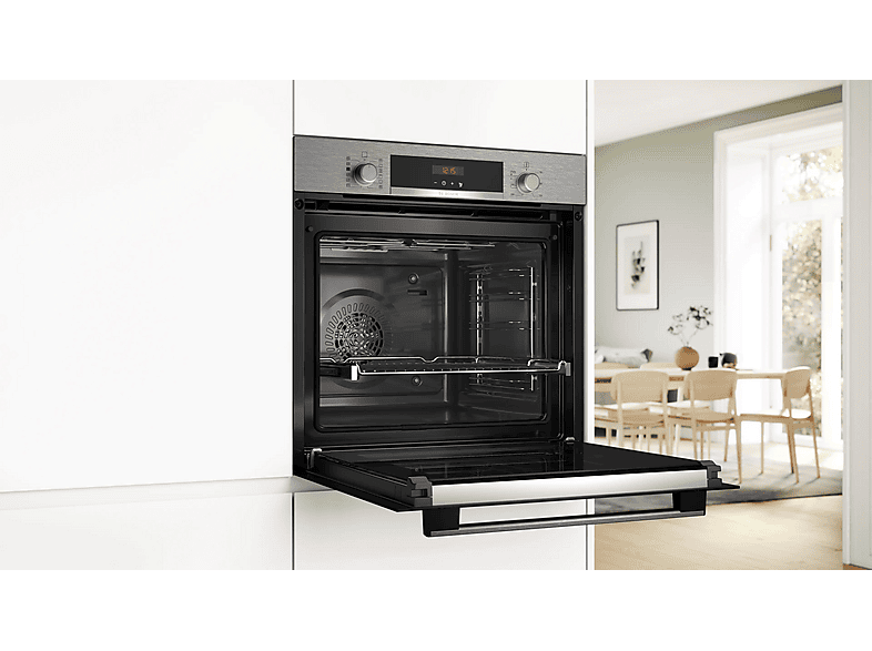 Horno a vapor - Bosch HQA574ES3, Serie 4, Multifunción, Pirolítico y por agua, 71 l, 3D Hot air, HotAir Steam, 60 cm, Inox