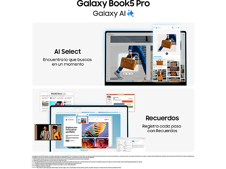 Portátil - Samsung Galaxy Book5 Pro Copilot+ PC, 14" WQXGA+ Táctil, Intel® EVO™ Edition Core™ Ultra 5 226V 40 TOPS, 16GB RAM, 1TB SSD, Arc™ GPU, W11H