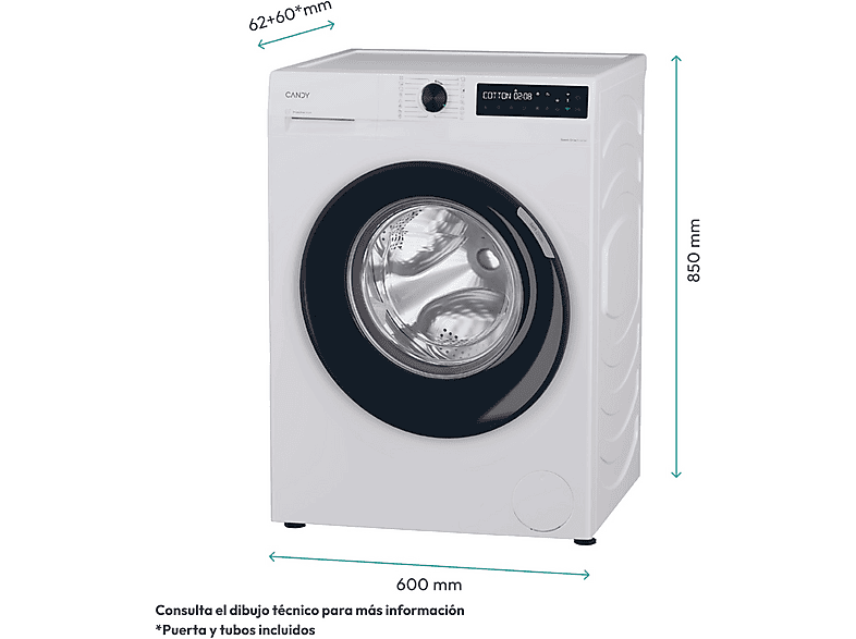 Lavadora carga frontal - Candy BR 412BL8-S, ProWash 500, 12 kg, 1400 rpm, 16 Programas, Motor Inverter, Wi-Fi, Blanco