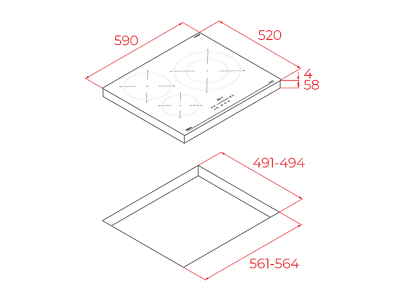 Placa inducción - Teka IBC 63110 SSM BK, 3 zonas, 29 cm Zona grande, 59 cm ancho, Negro