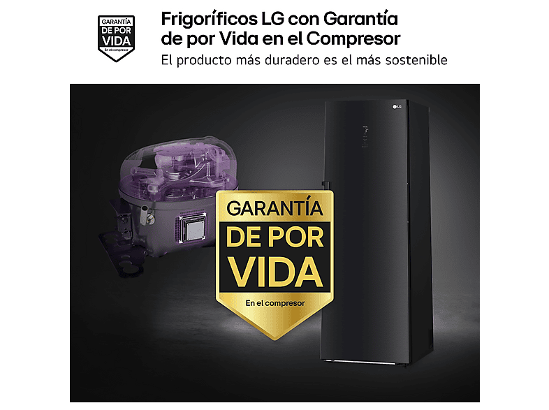 Frigorífico una puerta - LG GLM71MCCSX, No Frost, 186 cm, 386 l, DoorCooling+™, ThinQ™, Acero negro mate antihuellas