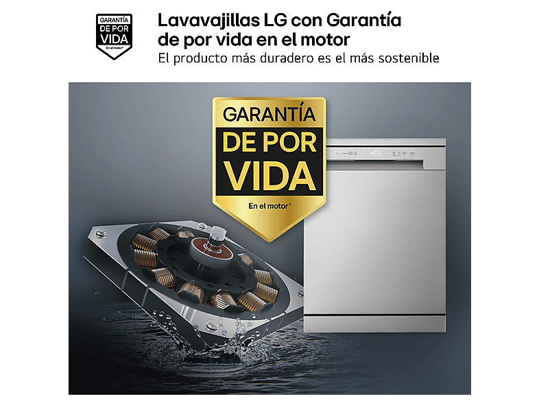 Lavavajillas - LG DF142FV, 14 servicios, 5 programas, 60 cm, QuadWash™, Inverter Direct Drive™, Inox antihuellas