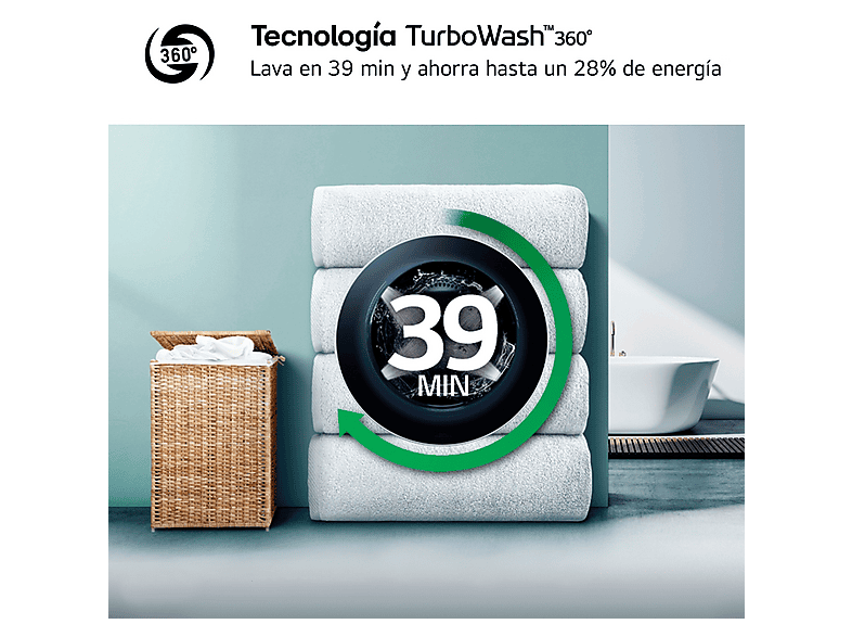 Lavadora carga frontal - LG F4X7013TWS, 13 kg, 1400 rpm, 23 programas, TurboWash 360º, Selector LCD, Clase A-40%, Blanco