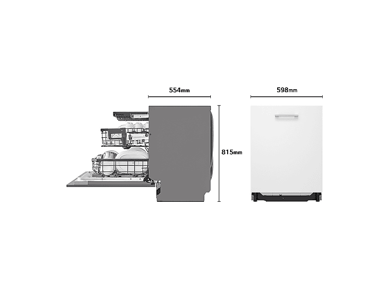 Lavavajillas integrable - LG DB476TXS, 14 servicios, 10 programas, 60 cm, TrueSteam™, Tercera bandeja, Sin panelar