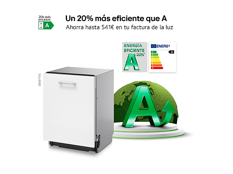 Lavavajillas integrable - LG DB597TXS, 14 servicios, 10 programas, 60 cm, TrueSteam™, EasyRack™, Sin panelar