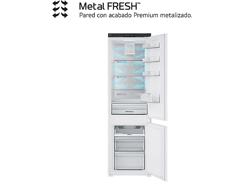 Frigorífico combi integrable - LG GTFN256SET, No Frost, 177 cm, 233 l, Metal Fresh, Sin panelar