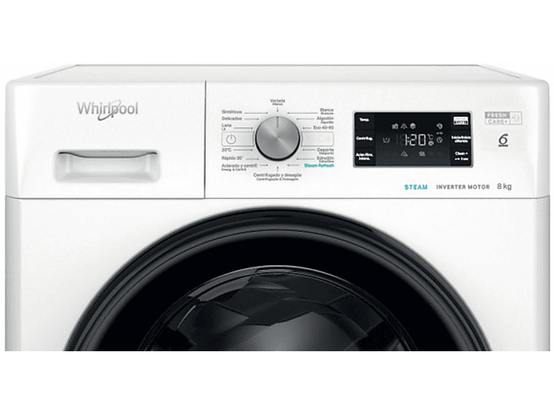 Lavadora carga frontal - Whirlpool FFB 8489 BV SPT, 8 kg, 1400 rpm, 14 Programas, Fresh Care+, Tecnología 6th Sense, Motor Inverter, Blanco