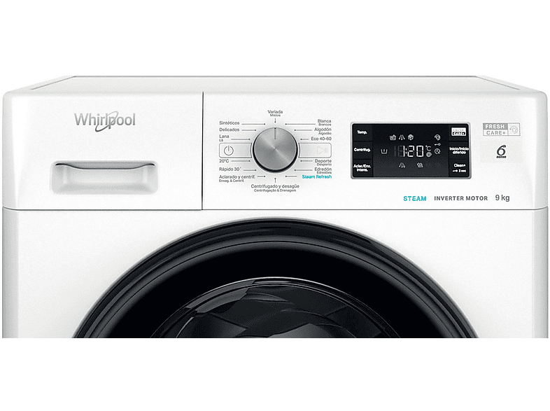 Lavadora carga frontal - Whirlpool FFB 9489 BV SPT, 9 kg, 1400 rpm, 14 Programas, Fresh Care+, Tecnología 6th Sense, Motor Inverter, Blanco