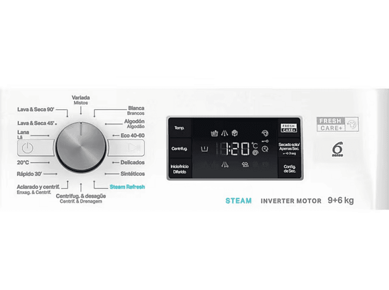 Lavadora secadora - Whirlpool FFWDB 964489 BV SPT, 9 kg/6kg, 1300 rpm, 14 Programas, 6th Sense, Blanco