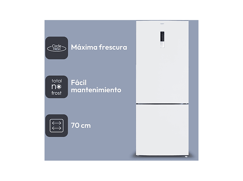 Frigorífico combi - Candy CCG5T718EW1, No Frost, 185.5 cm, Ancho especial 70 cm, 442 l, Tecnología Circle Fresh, Blanco