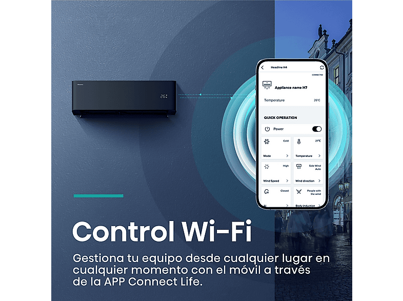 Aire acondicionado Split 1 x 1 - Hisense Uni Pure HB35, 3000 fg/h, Wi-Fi, Filtro Hi Nano, IA Smart, Negro