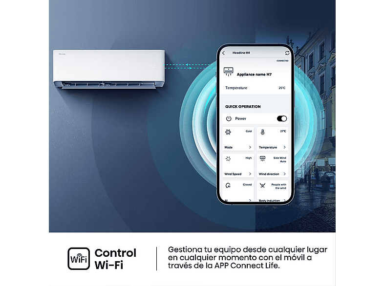Aire acondicionado Split 1 x 1 - Hisense Uni Pure HB35, 3000 fg/h, Wi-Fi, Filtro Hi Nano, IA Smart, Blanco