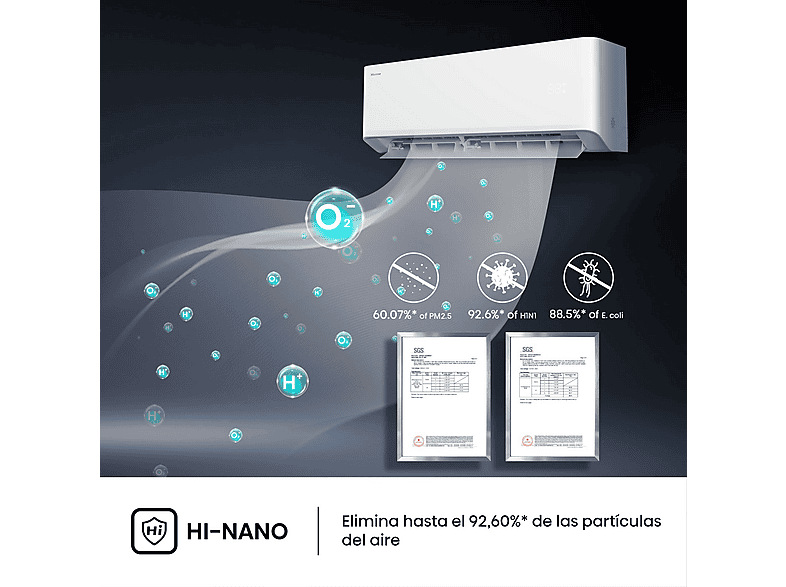 Aire acondicionado Split 1 x 1 - Hisense Uni Pure HB35, 3000 fg/h, Wi-Fi, Filtro Hi Nano, IA Smart, Blanco