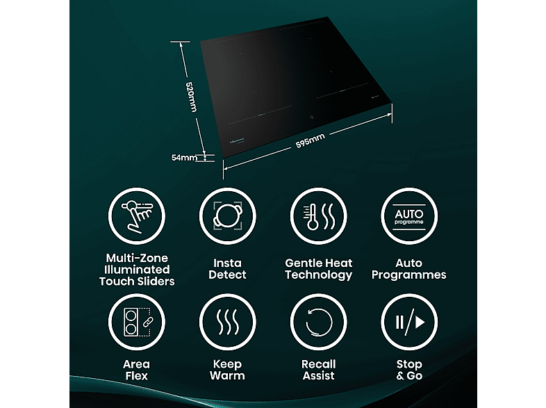 Placa de inducción - Hisense HI6443BSCWF, 4 zone(s) zonas, 595 mm, Negro