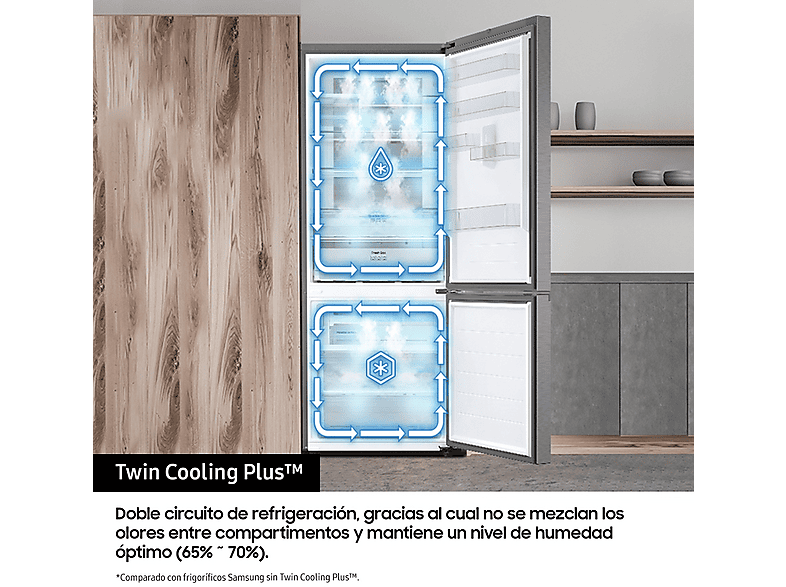 Frigorífico combi integrable - Samsung BRB80F30ADS0EF, Twin Cooling, 193.5 cm, 298 l, AI Energy Mode y Wifi, Sin panelar