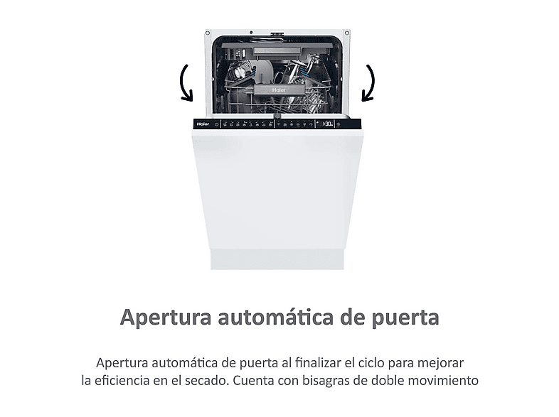 Lavavajillas integrable - Haier XI1C3TB2FB I-Pro Shine Series 4, 11 Servicios, 8 Programas, 44.8 cm, Tercera bandeja, Sin Panelar