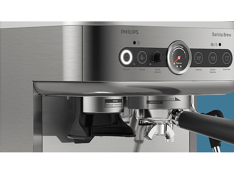 Cafetera express - Philips Barista Brew PSA3228/01, Molinillo integrado, Prensador calibrado premium, doble container de café, Capacidad 2,3l, 15 bar.