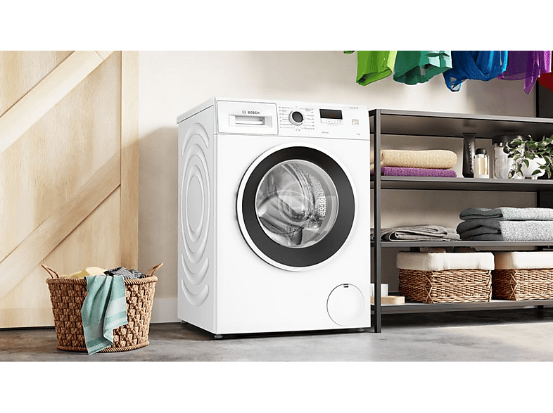 Lavadora carga frontal - Bosch WGE03200ES,Serie 2, 8 kg, 1.200 rpm, 13 programas, Higiene Plus, Motor EcoSilence, Blanco