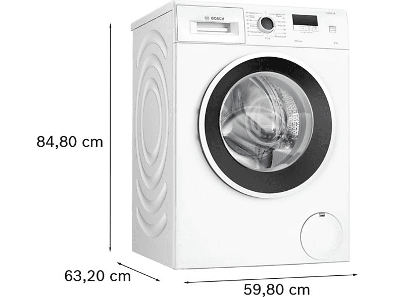 Lavadora carga frontal - Bosch WGE03200ES,Serie 2, 8 kg, 1.200 rpm, 13 programas, Higiene Plus, Motor EcoSilence, Blanco
