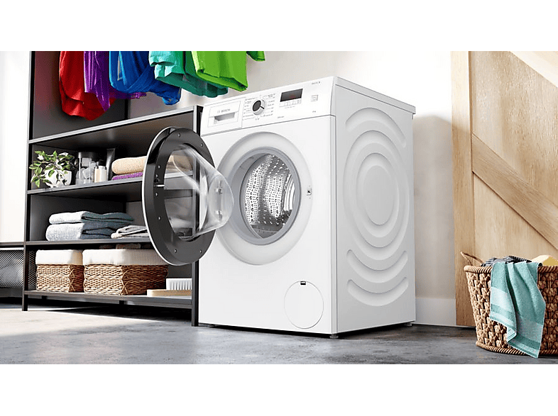 Lavadora carga frontal - Bosch WGE03200ES,Serie 2, 8 kg, 1.200 rpm, 13 programas, Higiene Plus, Motor EcoSilence, Blanco