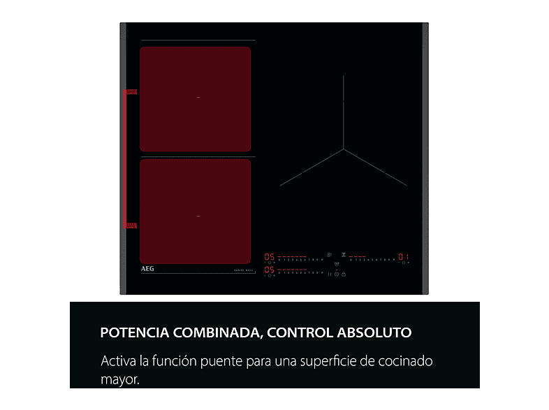 Placa inducción - AEG TI63IQ1BFB, 3 zonas, Zona grande 28 cm, Sensor de ebullición, 59 cm, Negro