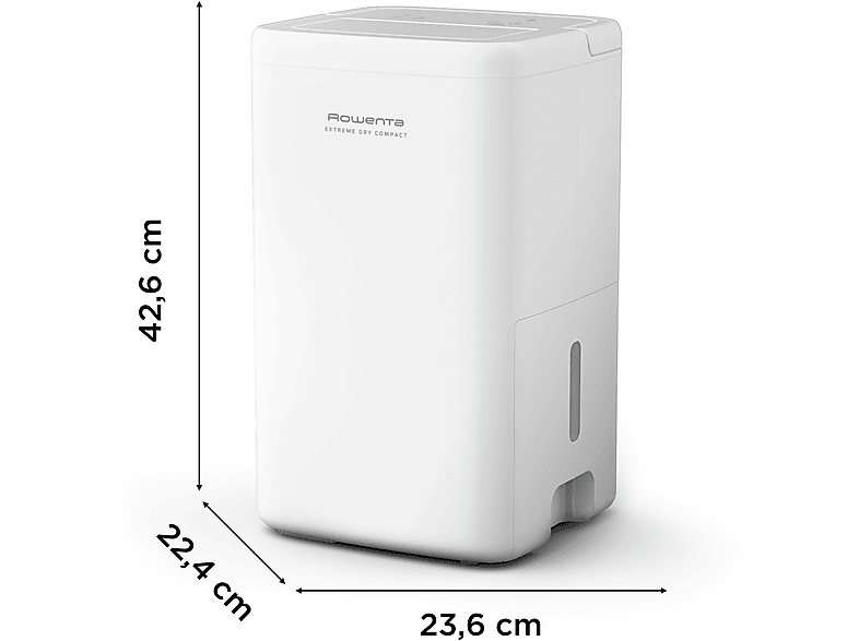 Deshumidificador - Rowenta Extreme Dry Compact DH5250, 14L/día, Depósito 3l, Superficie 40m², Silencioso, Blanco
