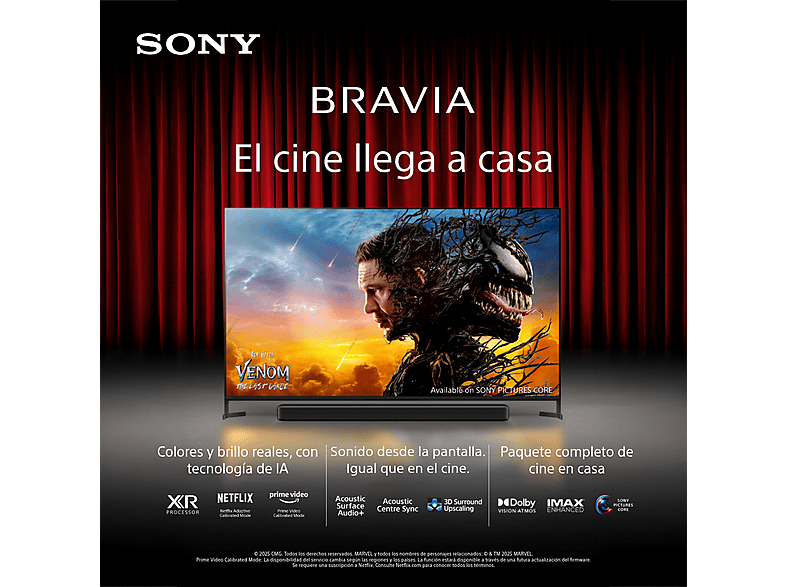 TV QD-OLED 55" - Sony Bravia 8 II, Procesador XR con IA, Smart TV (Google TV), IMAX, Dolby Atmos/Vision, Chromecast, Airplay, PS5, 120Hz, Eco, 55XR8M2