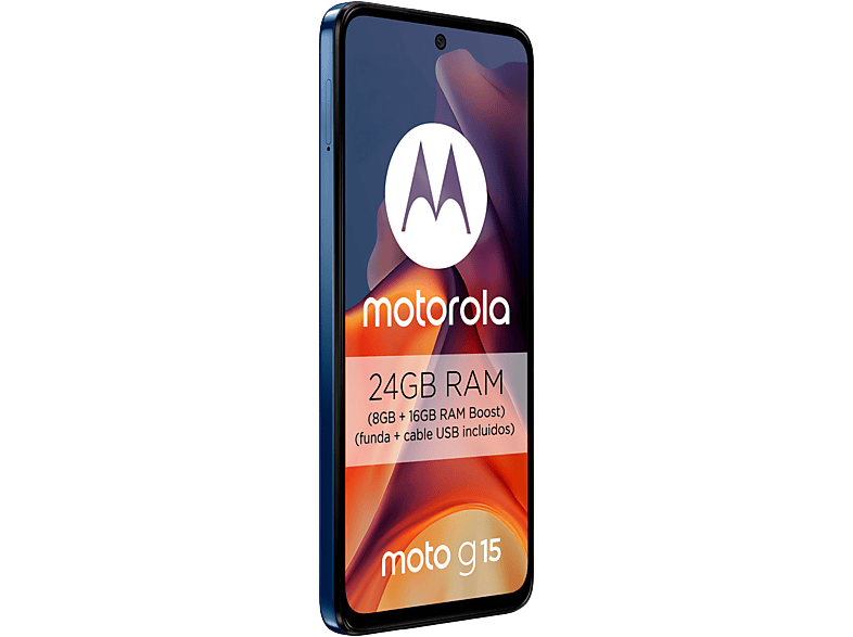 Móvil - Motorola Moto g15, Navy Peony, 512 GB, 8 GB RAM, 6.72" LCD, MediaTek Helio G81, Full HD+, Cuero Vegano, 5200 mAh
