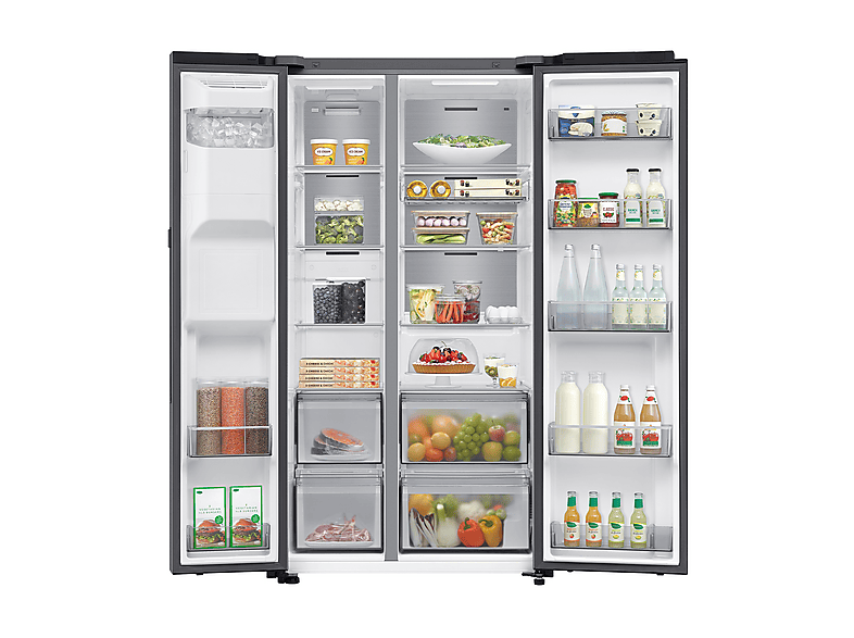 Frigorífico americano - Samsung Bespoke AI RS90F64EETEF, Mono Cooling, No Frost, 178.4 cm, 621 l, Dispensador de agua y hielo, Balda Botellero, Inox