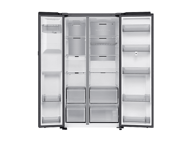Frigorífico americano - Samsung Family Hub Bespoke AI RS90F66BEFEF, Twin Cooling, 178.4 cm, 614 l, Dispensador agua y hielo, Balda botellero, Grafito
