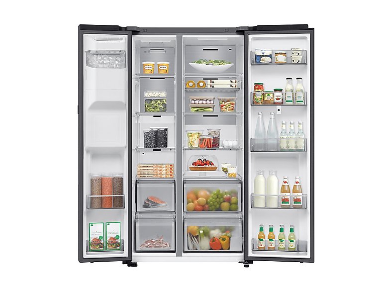 Frigorífico americano - Samsung Family Hub Bespoke AI RS90F66BEFEF, Twin Cooling, 178.4 cm, 614 l, Dispensador agua y hielo, Balda botellero, Grafito