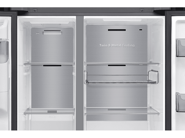 Frigorífico americano - Samsung Family Hub Bespoke AI RS90F66BEFEF, Twin Cooling, 178.4 cm, 614 l, Dispensador agua y hielo, Balda botellero, Grafito