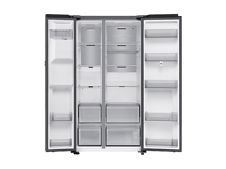 Frigorífico americano - Samsung Family Hub Bespoke AI RS90F66BETEF, Twin Cooling, 178.4 cm, 614 l, Dispensador agua y hielo, Balda botellero, Inox