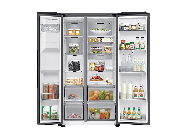 Frigorífico americano - Samsung Family Hub Bespoke AI RS90F66BETEF, Twin Cooling, 178.4 cm, 614 l, Dispensador agua y hielo, Balda botellero, Inox