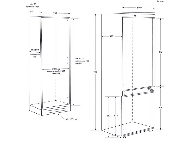 Frigorífico combi integrable - Haier ID Series HBW7518C, No Frost, 177,2 cm, 268 l, My Zone, Daylight, Blanco