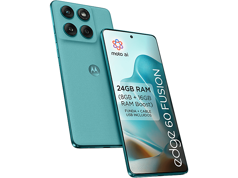 Móvil - Motorola edge 60 fusion, Amazonite, 256 GB, 8 GB RAM, 6.7" pOLED, MediaTek Dimensity 7300, 5200 mAh