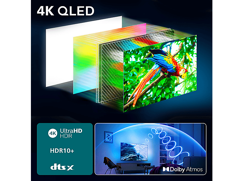 TV QLED 50" - Philips Ambilight 50PUS8510/12, UHD 4K, Titan OS, Smart TV, Pixel Precise Ultra HD, Dolby Atmos, Negro mate
