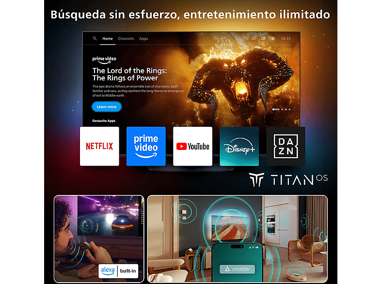 TV QLED 50" - Philips Ambilight 50PUS8510/12, UHD 4K, Titan OS, Smart TV, Pixel Precise Ultra HD, Dolby Atmos, Negro mate