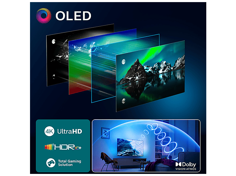 TV OLED 48" - Philips Ambilight 48OLED770/12, UHD 4K, Philips P5, Smart TV, Dolby Atmos; DTS:X, Negro mate