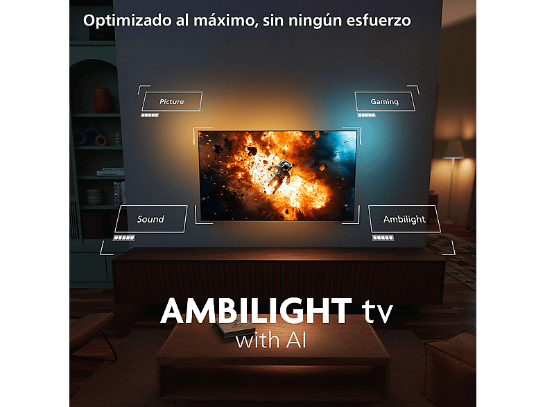 TV OLED 48" - Philips Ambilight 48OLED770/12, UHD 4K, Philips P5, Smart TV, Dolby Atmos; DTS:X, Negro mate