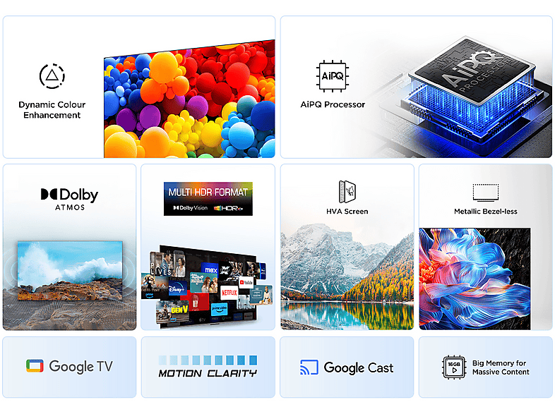 TV LED 75" - TCL 75P6K, UHD 4K, HDR, AiPQ, Google TV, Dolby Atmos, Negro