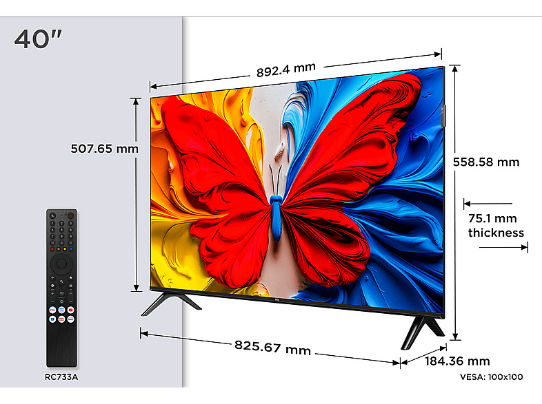 TV QLED 40" - TCL 40S5K, Full-HD, IPQ 2.0 Engine, Smart TV, DVB-T2 (H.265), HDR, WiFi, 60 Hz, Negro