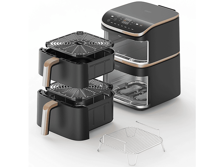 Freidora de aire - Cosori Turbo Tower Pro Smart™ Chef Edition, 2630 W, Doble Resistencia, 10.8 l, 2 cestas, Revestimiento cerámico, WiFi, Negro