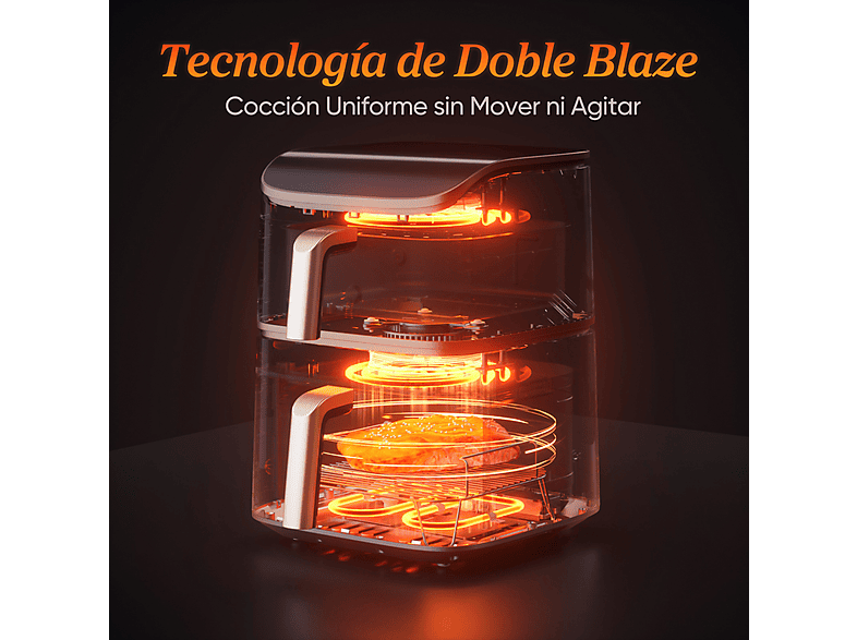 Freidora de aire - Cosori Turbo Tower Pro Smart™ Chef Edition, 2630 W, Doble Resistencia, 10.8 l, 2 cestas, Revestimiento cerámico, WiFi, Negro
