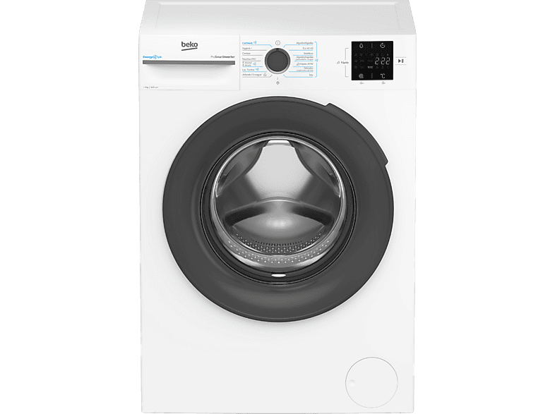 Lavadora carga frontal - Beko VBM3WFT39413WA, 9 kg, 1400 rpm, 15 programas, Energy Spin, Steam Cure, Motor ProSmart Inverter, Blanco