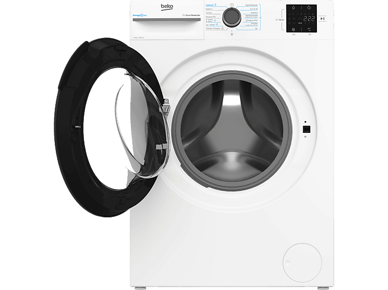 Lavadora carga frontal - Beko VBM3WFT39413WA, 9 kg, 1400 rpm, 15 programas, Energy Spin, Steam Cure, Motor ProSmart Inverter, Blanco