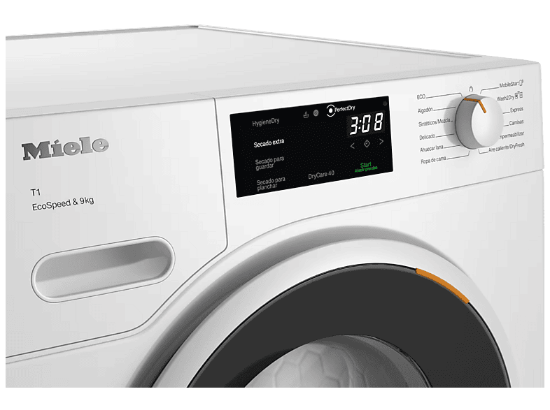 Secadora bomba de calor - Miele TWD 640, 9 kg, 10 Programas, Libre Instalación, HygieneDry, AddLoad, Protección Antiarrugas, Blanco