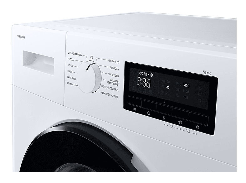 Lavadora carga frontal - Samsung WW80FG3M05AWEC, 8 kg, 1400 rpm, 12 programas, Motor Digital Inverter, Clase A, Blanco