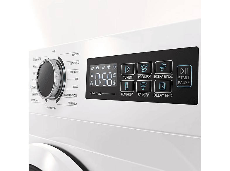 Lavadora carga frontal - Midea MF110W90BA10/W-ES, 9 kg, A-10%,1400 rpm, 15 Programas, Motor Inverter, Blanco