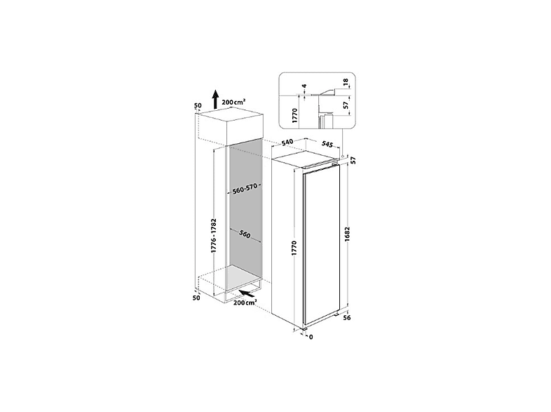 Congelador integrable - Whirlpool WHSD18F073C1, No Frost, Altura 177.1 cm 209 l, Tencología 6th Sense, Blanco